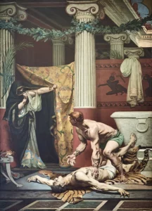 Assassinat de l'empereur Commode en 192. D'après une toile de Fernand Pelez.